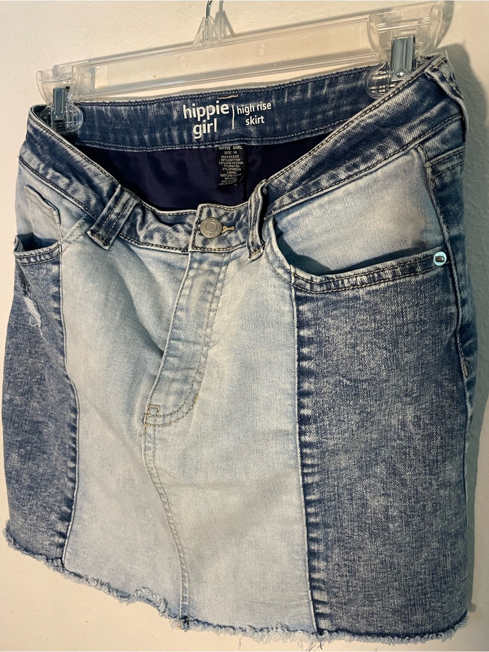 hippie girl Two-Tone Light & Dark Blue Denim Skirt